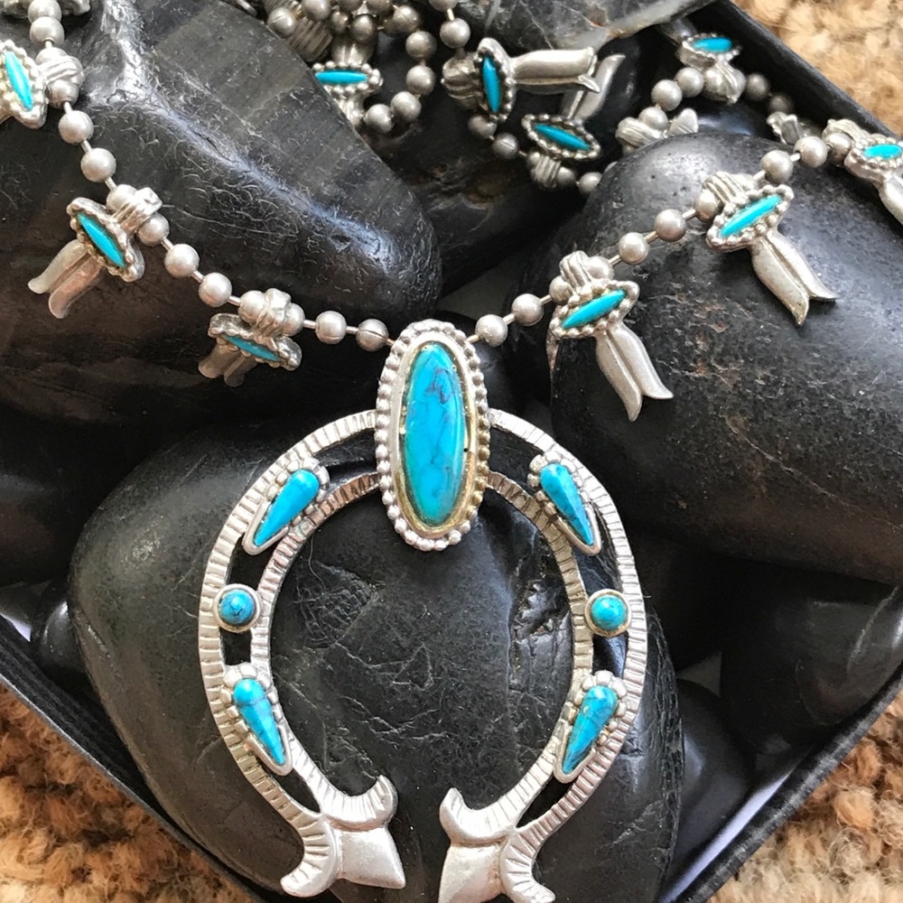 Vintage Silver & Stormy Turquoise Native American